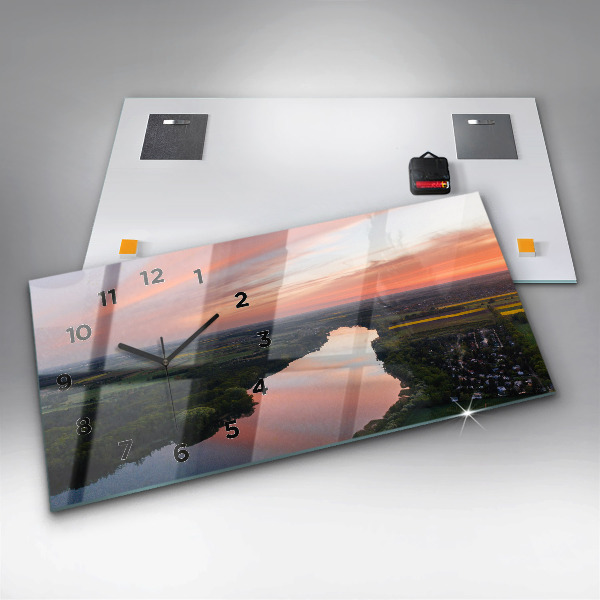 Glass wall clock rectangular Aerial View of the Lake