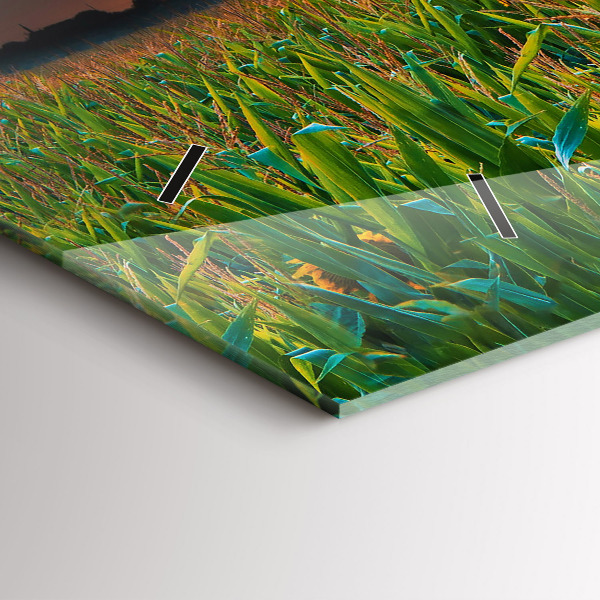 Glass wall clock rectangular Sunflowers in the meadow