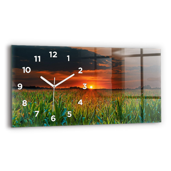Glass wall clock rectangular Sunflowers in the meadow