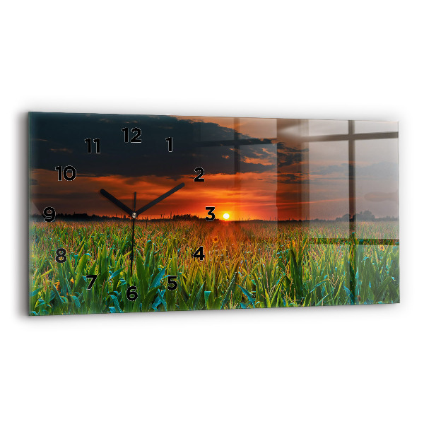 Glass wall clock rectangular Sunflowers in the meadow