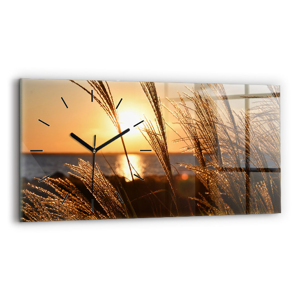 Glass wall clock rectangular Wheat In The Golden Hour