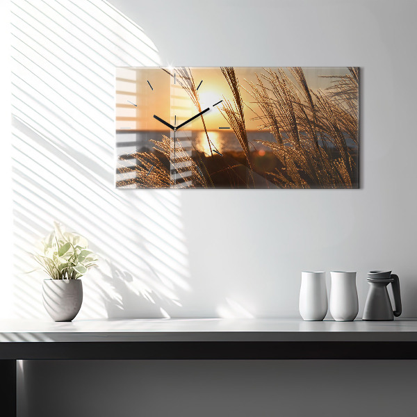 Glass wall clock rectangular Wheat In The Golden Hour