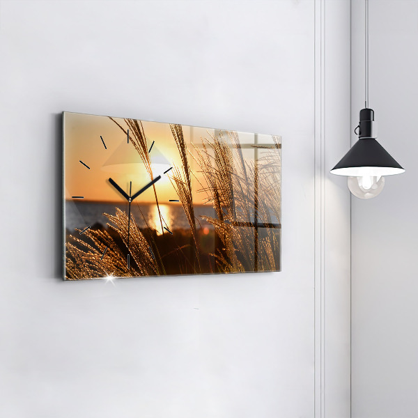 Glass wall clock rectangular Wheat In The Golden Hour