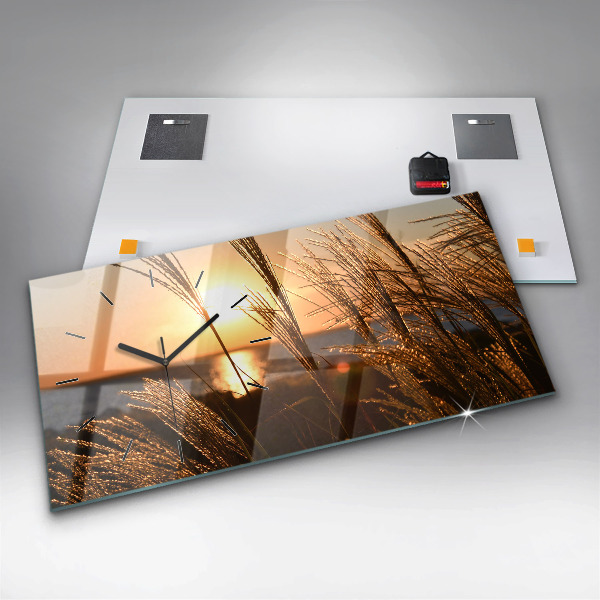 Glass wall clock rectangular Wheat In The Golden Hour