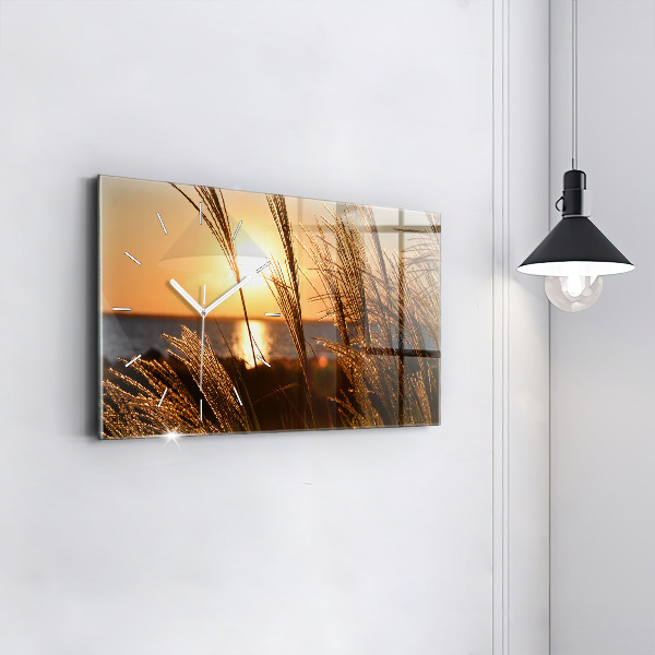 Glass wall clock rectangular Wheat In The Golden Hour
