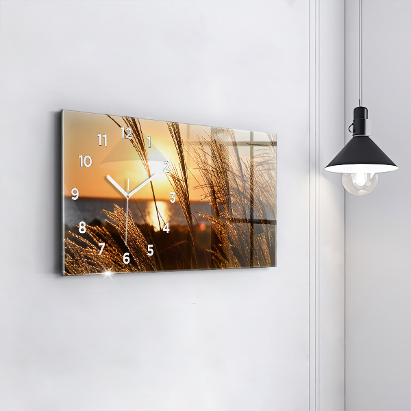 Glass wall clock rectangular Wheat In The Golden Hour