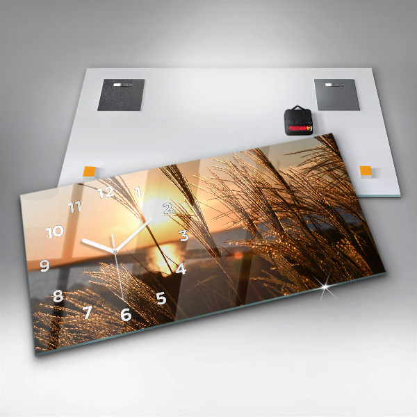 Glass wall clock rectangular Wheat In The Golden Hour