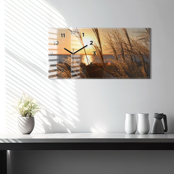 Glass wall clock rectangular Wheat In The Golden Hour