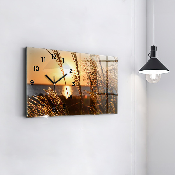 Glass wall clock rectangular Wheat In The Golden Hour