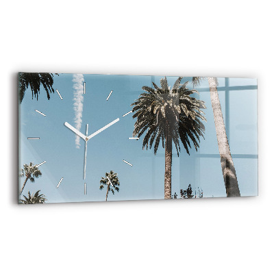 Glass wall clock rectangular Palm trees in Los Angeles
