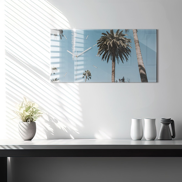 Glass wall clock rectangular Palm trees in Los Angeles