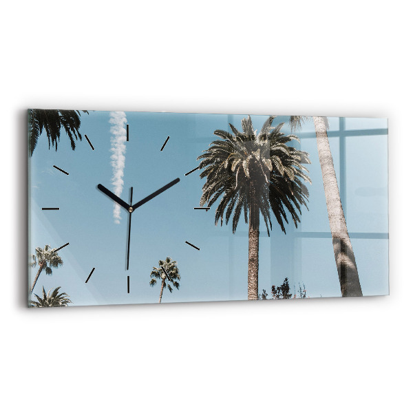 Glass wall clock rectangular Palm trees in Los Angeles