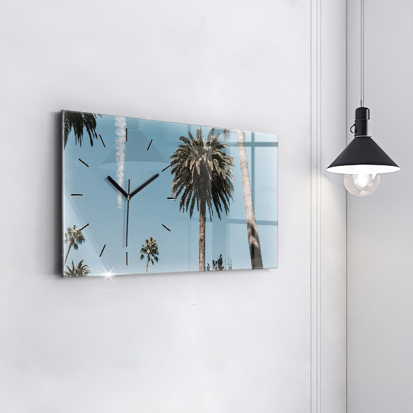 Glass wall clock rectangular Palm trees in Los Angeles