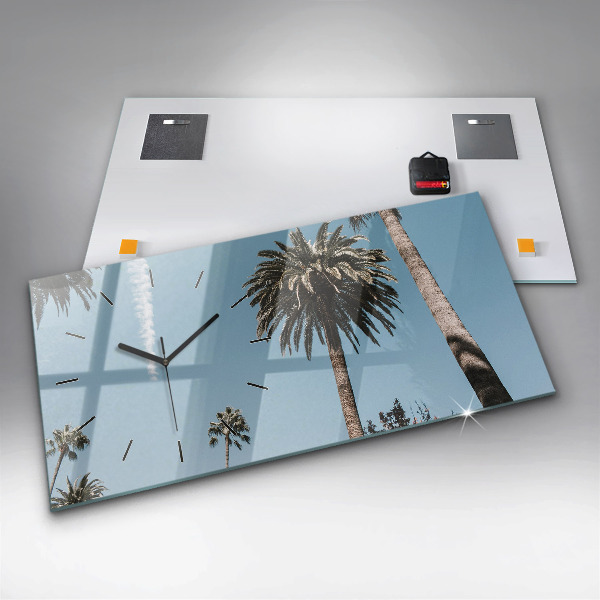 Glass wall clock rectangular Palm trees in Los Angeles