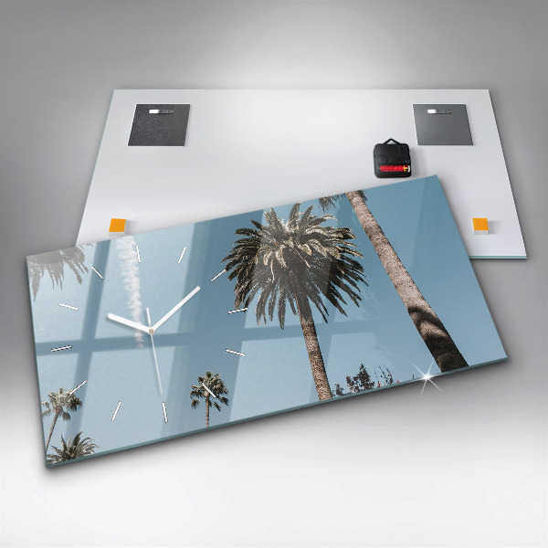 Glass wall clock rectangular Palm trees in Los Angeles
