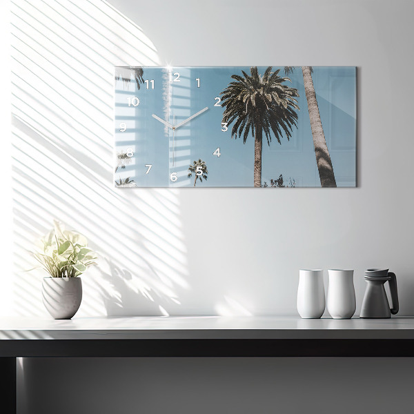 Glass wall clock rectangular Palm trees in Los Angeles