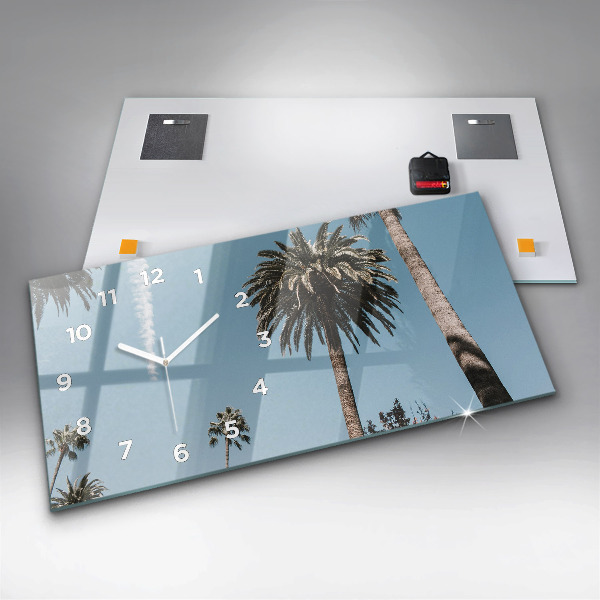 Glass wall clock rectangular Palm trees in Los Angeles