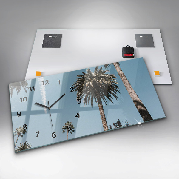 Glass wall clock rectangular Palm trees in Los Angeles