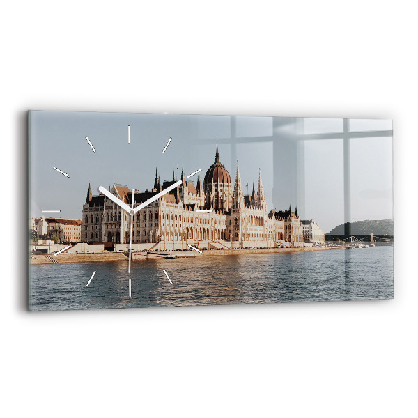 Glass wall clock rectangular Parliament in Budapest