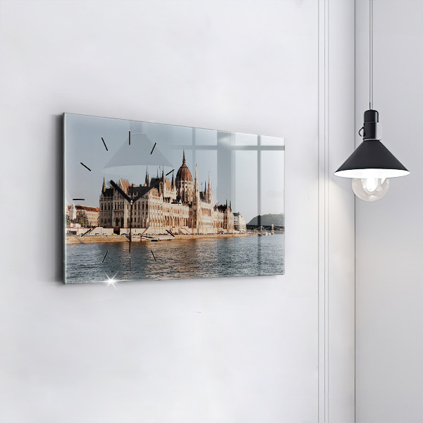 Glass wall clock rectangular Parliament in Budapest