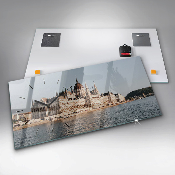 Glass wall clock rectangular Parliament in Budapest