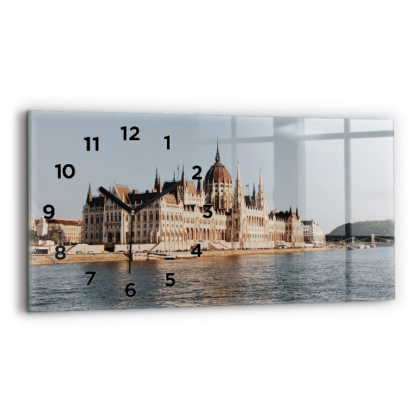 Glass wall clock rectangular Parliament in Budapest