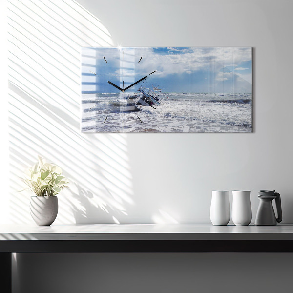 Glass wall clock rectangular Sunken watercraft