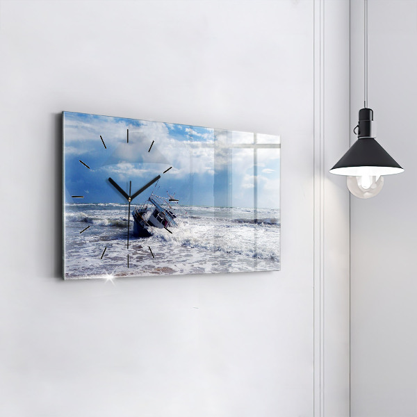 Glass wall clock rectangular Sunken watercraft