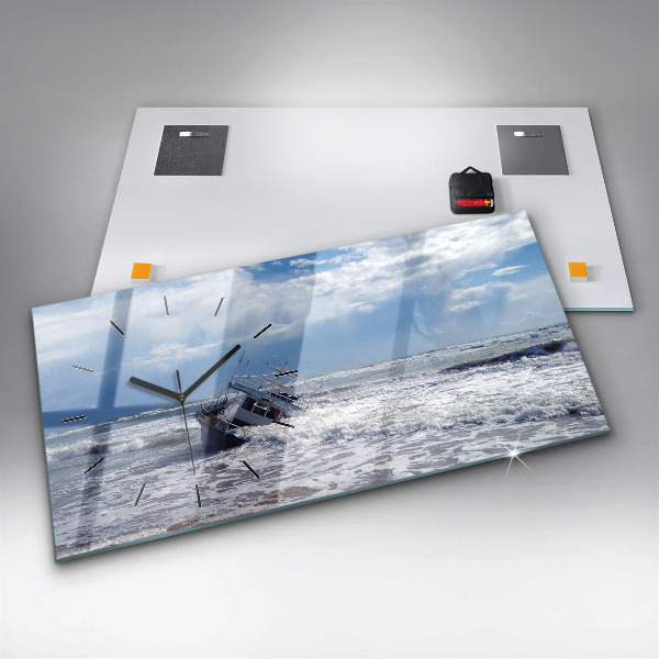 Glass wall clock rectangular Sunken watercraft