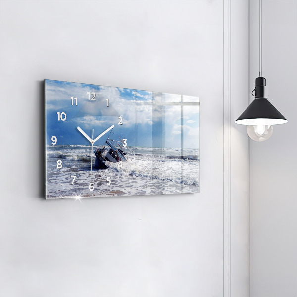 Glass wall clock rectangular Sunken watercraft