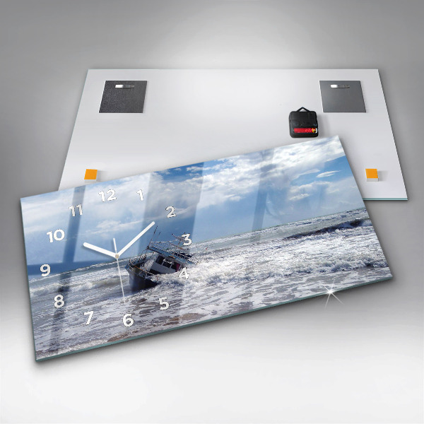 Glass wall clock rectangular Sunken watercraft