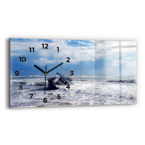 Glass wall clock rectangular Sunken watercraft