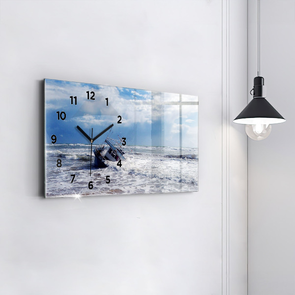 Glass wall clock rectangular Sunken watercraft