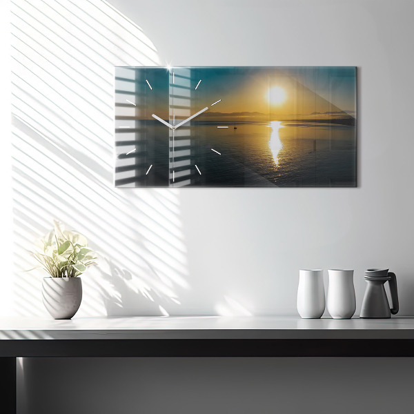 Glass wall clock rectangular Landscape at sunrise