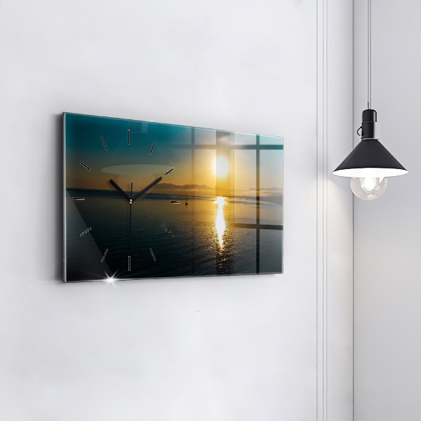 Glass wall clock rectangular Landscape at sunrise