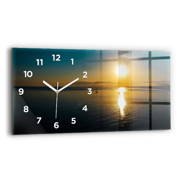 Glass wall clock rectangular Landscape at sunrise