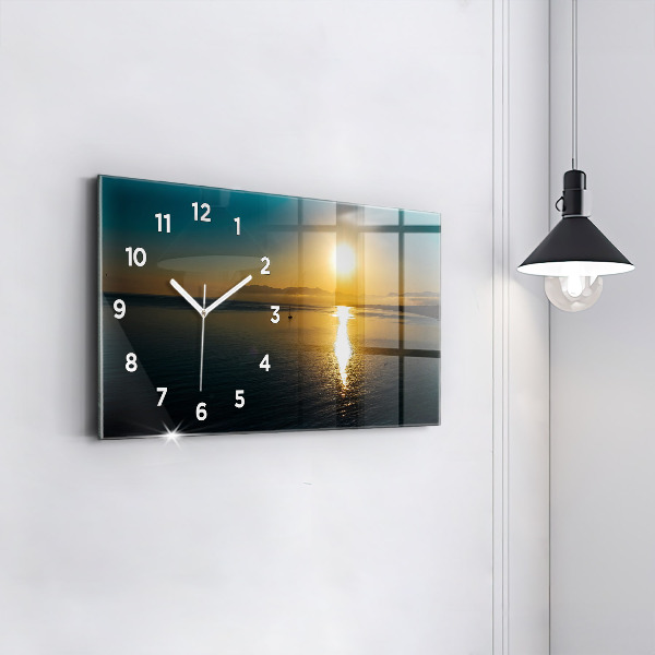 Glass wall clock rectangular Landscape at sunrise