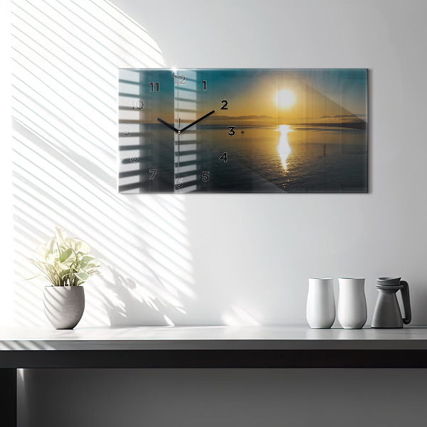 Glass wall clock rectangular Landscape at sunrise