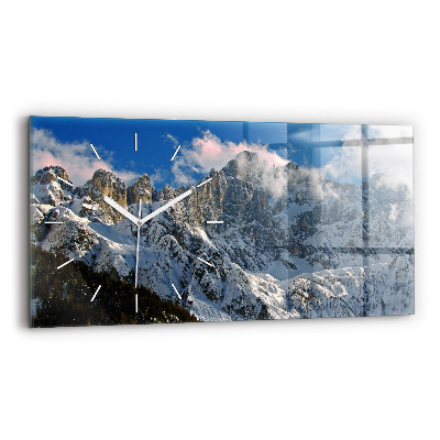 Glass wall clock rectangular Mountains Under Blue Sky