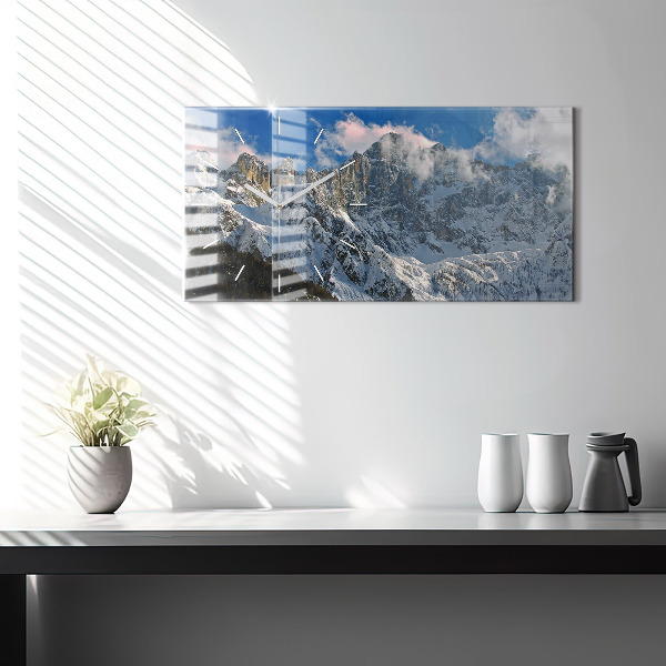 Glass wall clock rectangular Mountains Under Blue Sky