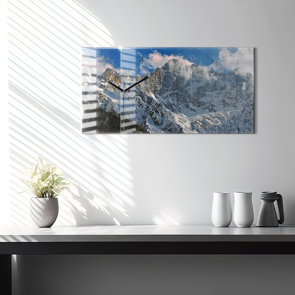 Glass wall clock rectangular Mountains Under Blue Sky
