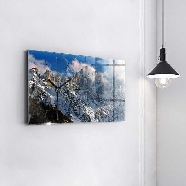 Glass wall clock rectangular Mountains Under Blue Sky
