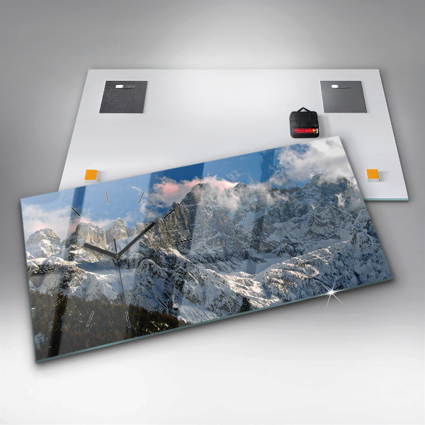 Glass wall clock rectangular Mountains Under Blue Sky