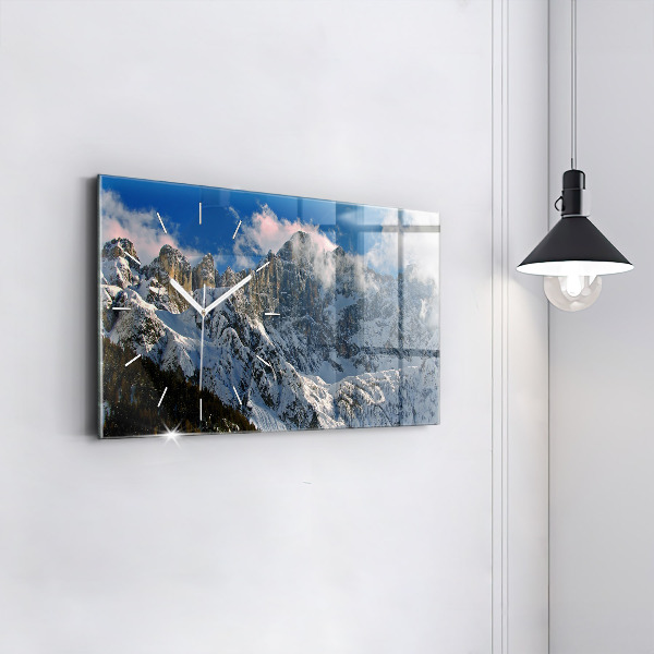 Glass wall clock rectangular Mountains Under Blue Sky