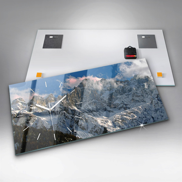 Glass wall clock rectangular Mountains Under Blue Sky