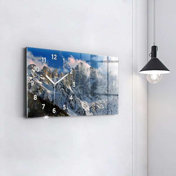Glass wall clock rectangular Mountains Under Blue Sky