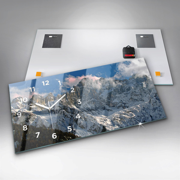 Glass wall clock rectangular Mountains Under Blue Sky