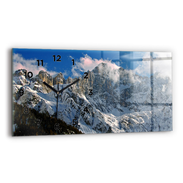 Glass wall clock rectangular Mountains Under Blue Sky