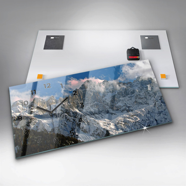 Glass wall clock rectangular Mountains Under Blue Sky
