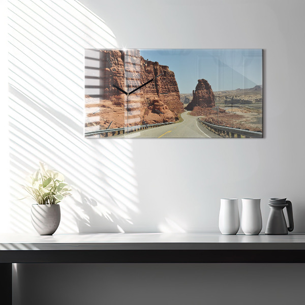 Glass wall clock rectangular Route 66 in the US